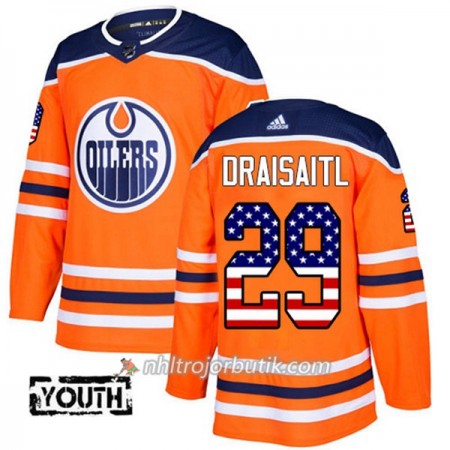 Barn Ishockey Edmonton Oilers Tröja Leon Draisaitl 29 Adidas 2017-2018 Orange USA Flag Fashion Authentic